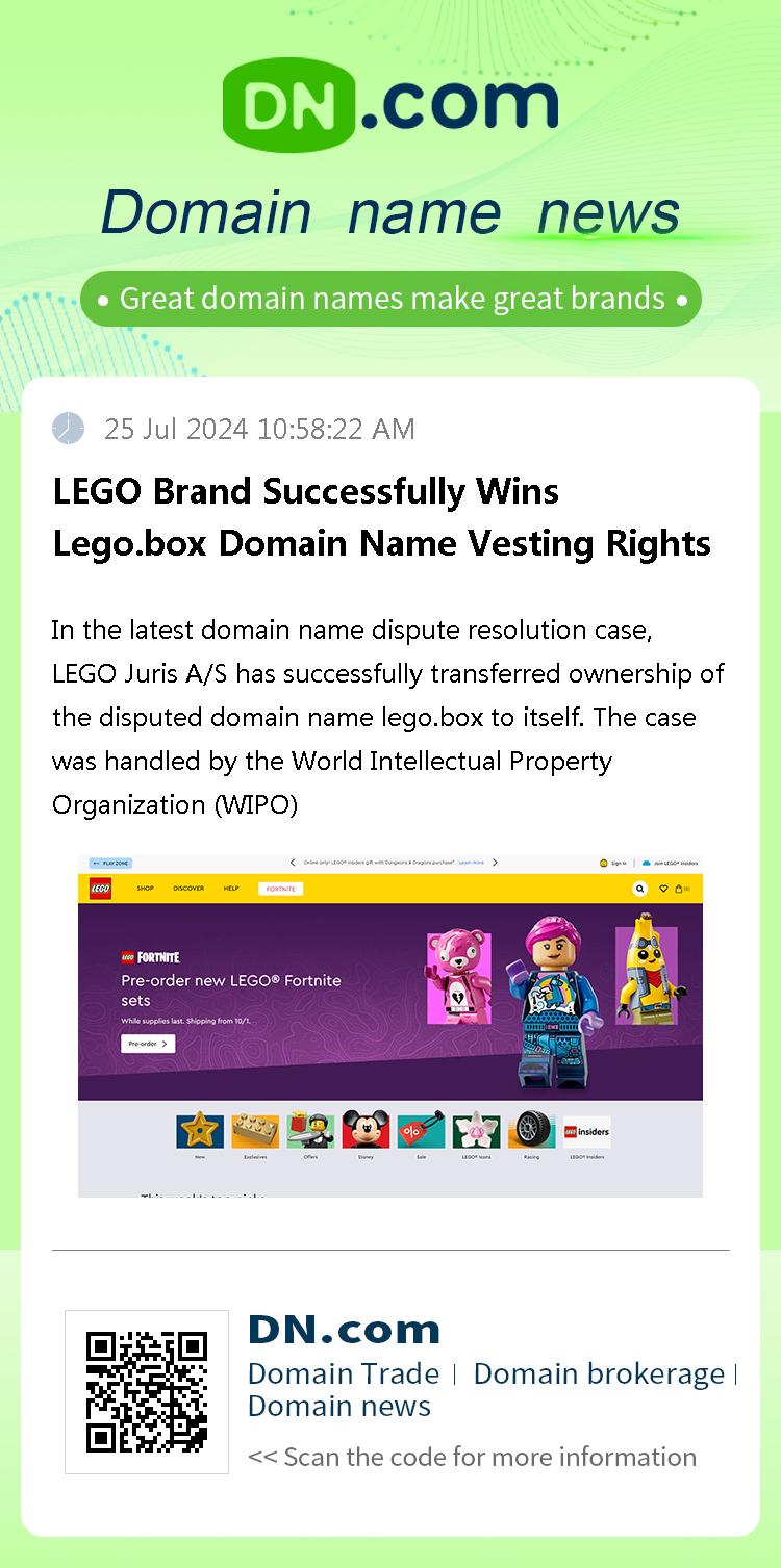 LEGO Brand Successfully Wins Lego.box Domain Name Vesting Rights