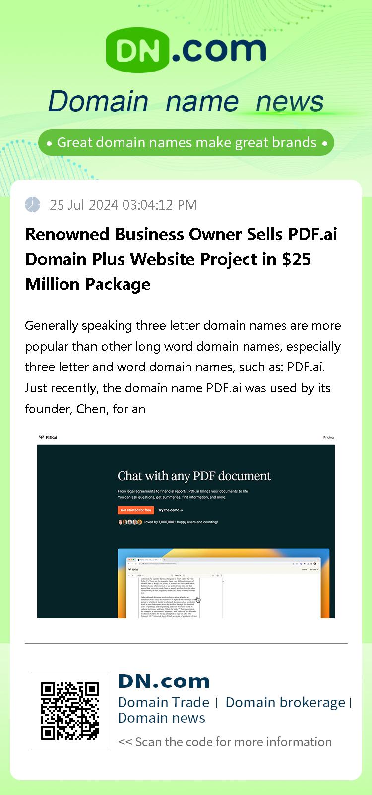 Renowned Business Owner Sells PDF.ai Domain Plus Website Project in $25 Million Package