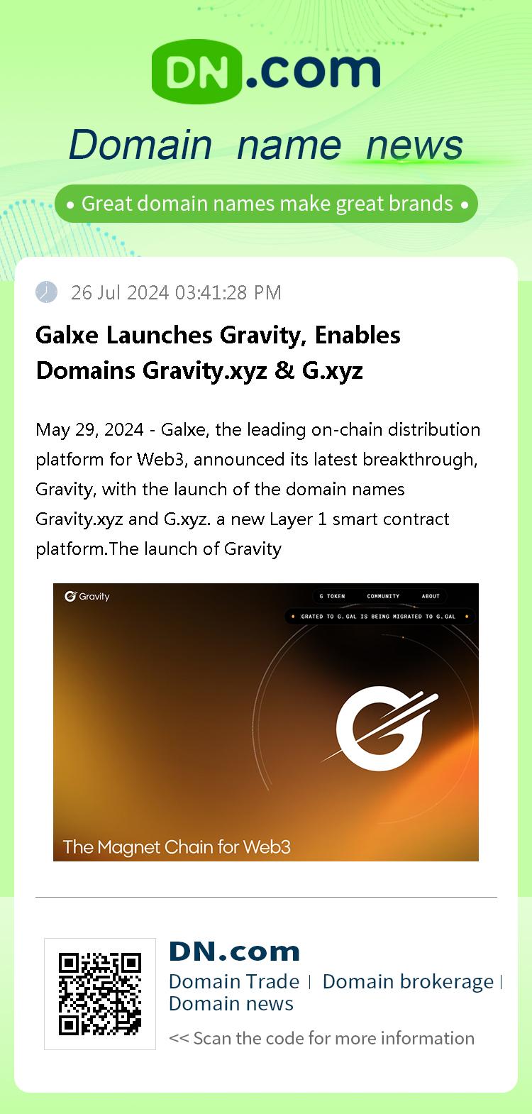 Galxe Launches Gravity, Enables Domains Gravity.xyz & G.xyz