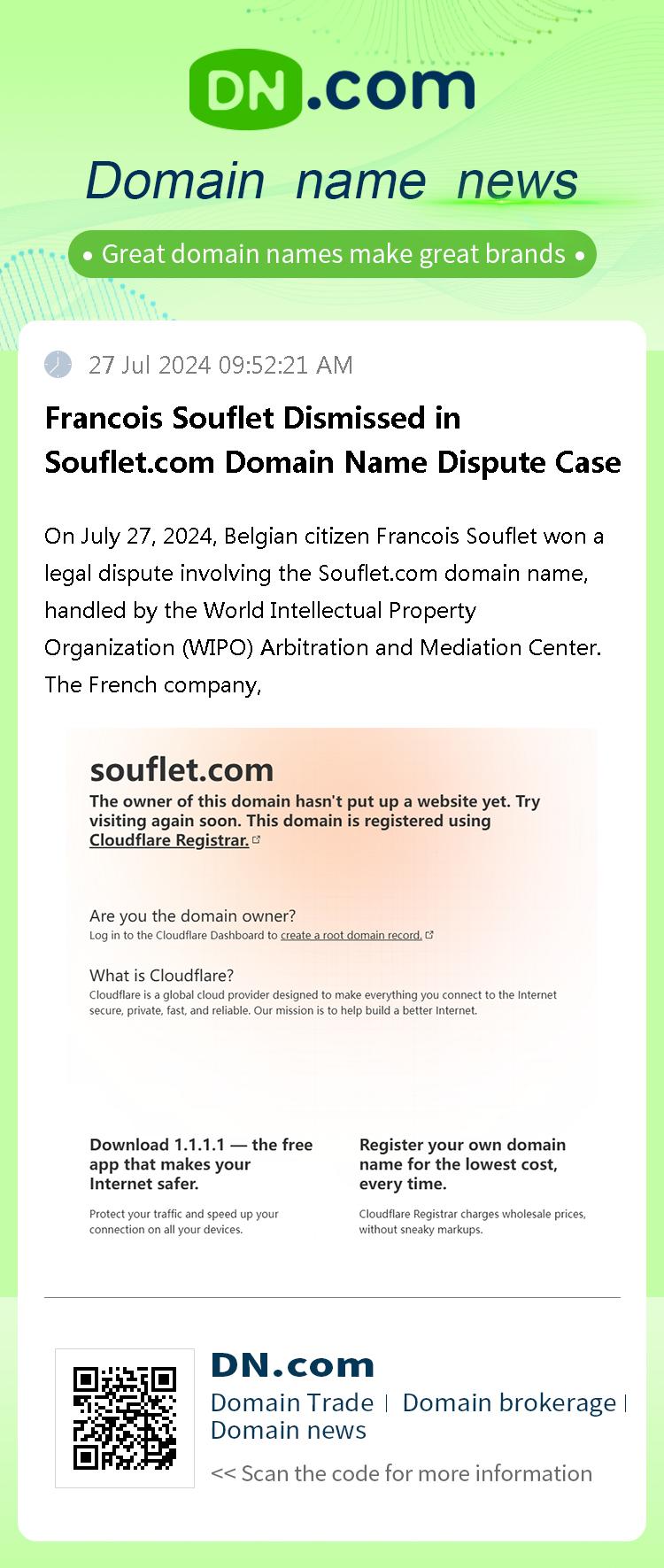 Francois Souflet Dismissed in Souflet.com Domain Name Dispute Case