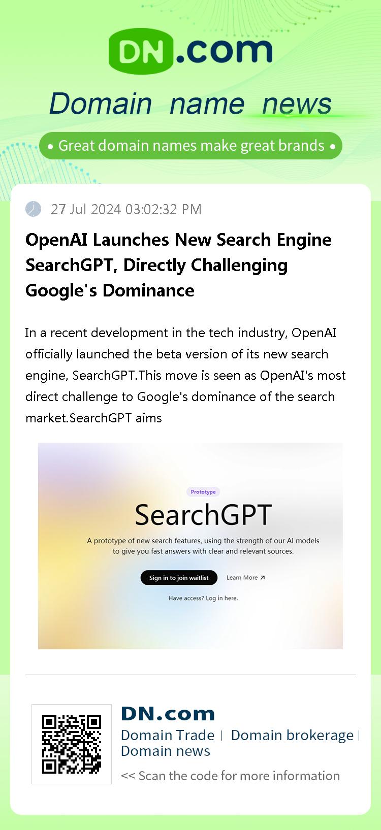 OpenAI Launches New Search Engine SearchGPT, Directly Challenging Google's Dominance