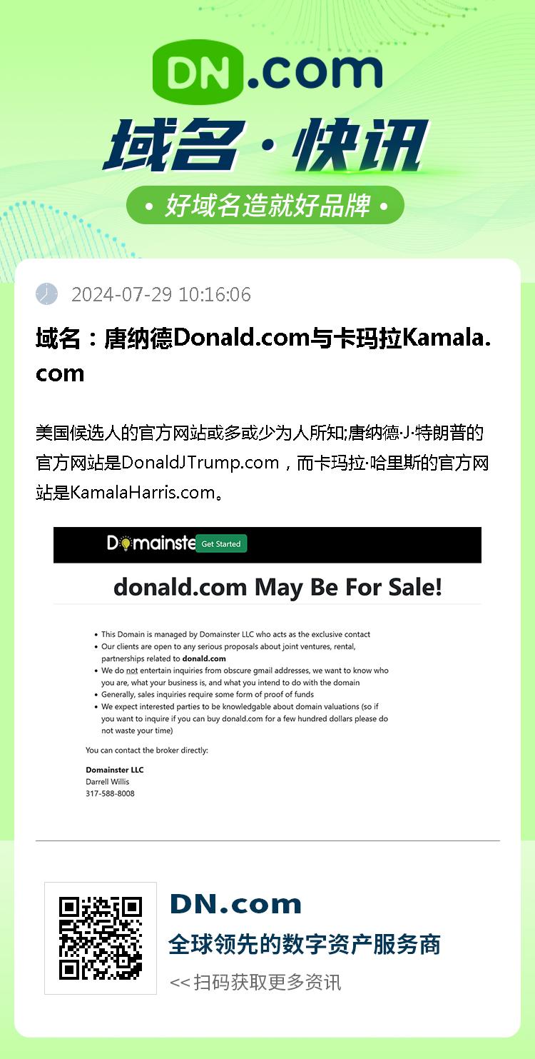 域名：唐纳德Donald.com与卡玛拉Kamala.com