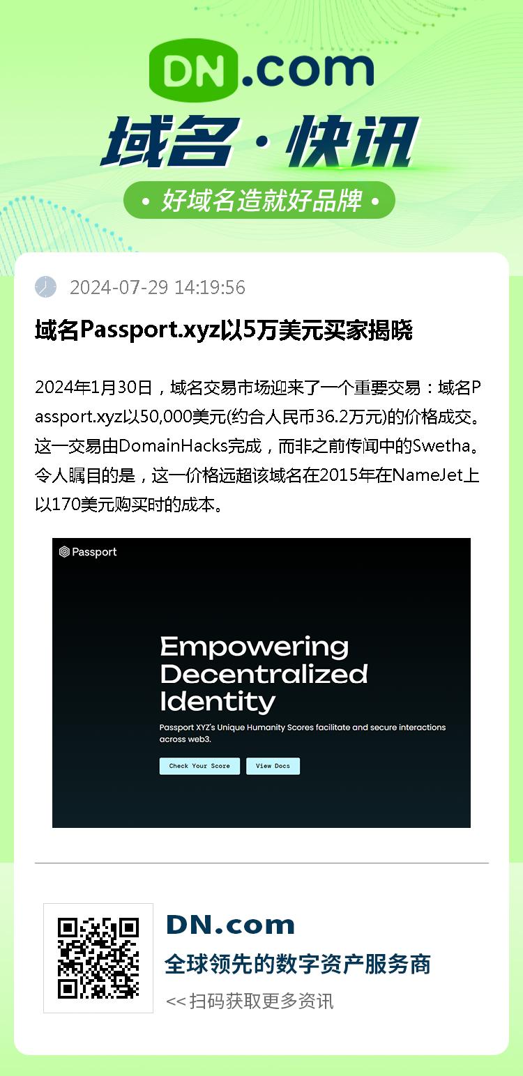 域名Passport.xyz以5万美元买家揭晓