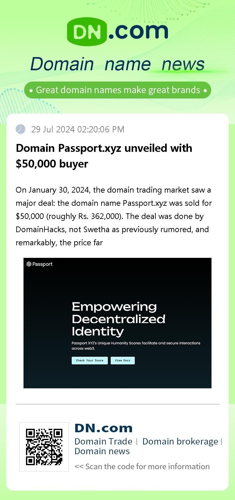 Domain Passport.xyz unveiled with $50,000 buyer