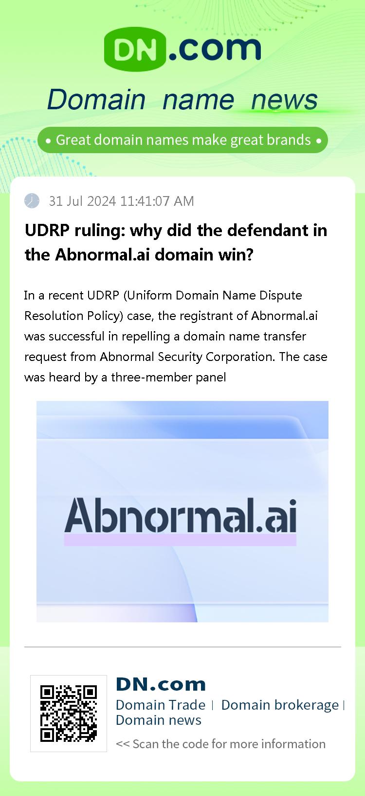 UDRP ruling: why did the defendant in the Abnormal.ai domain win?