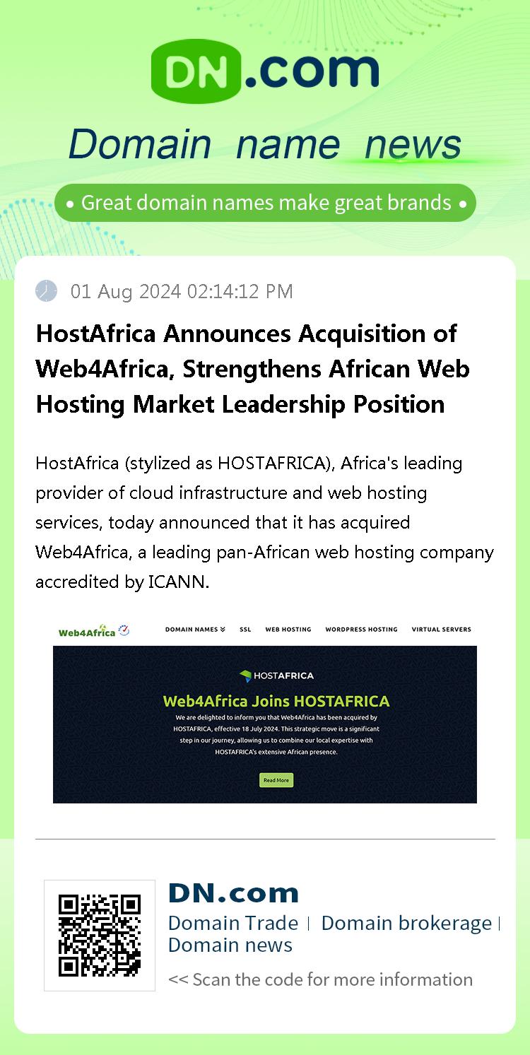 HostAfrica Announces Acquisition of Web4Africa, Strengthens African Web Hosting Market Leadership Position