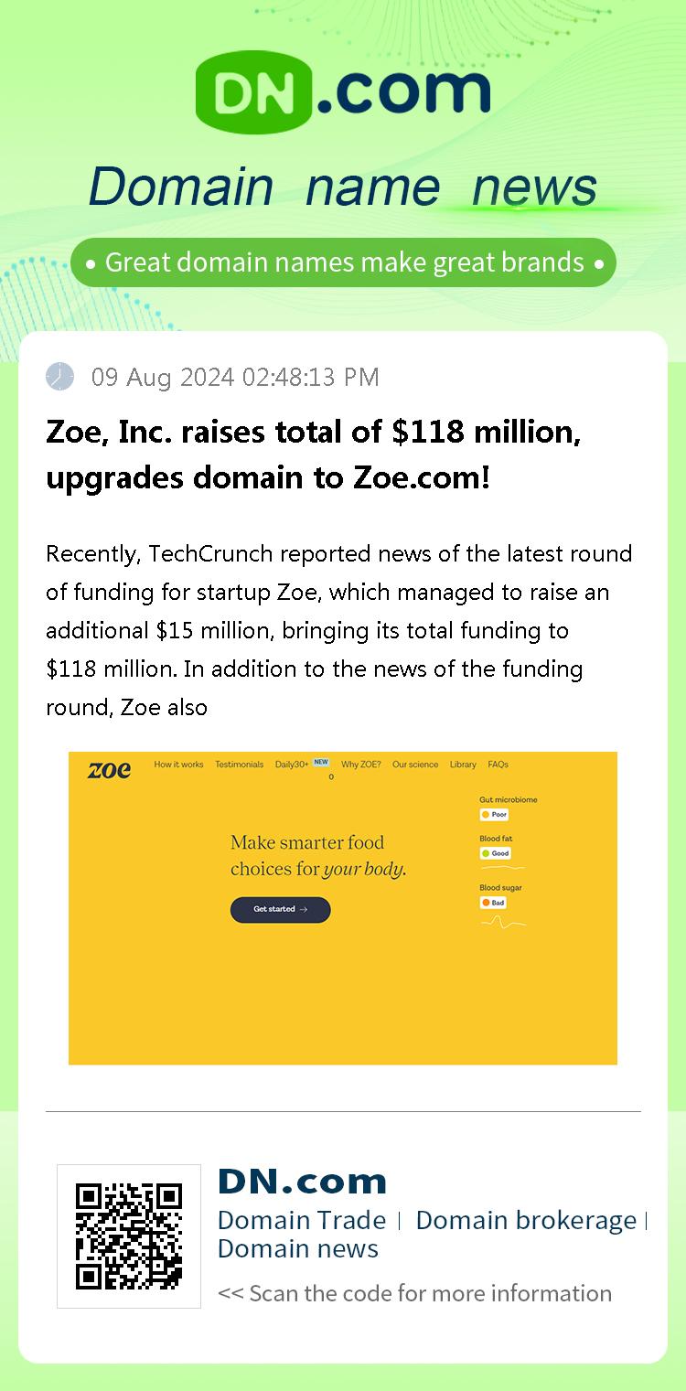 Zoe, Inc. raises total of $118 million, upgrades domain to Zoe.com!