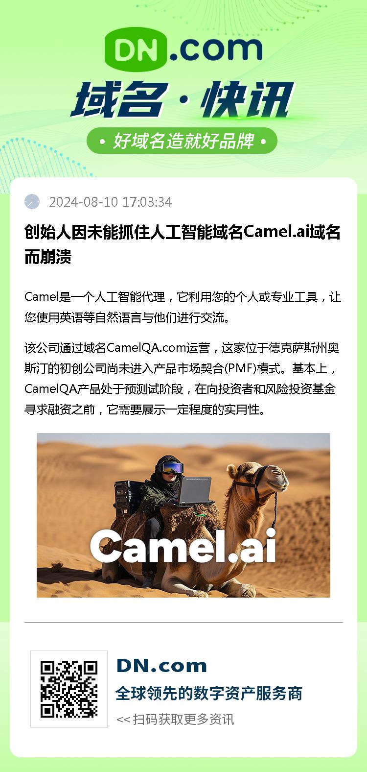 创始人因未能抓住人工智能域名Camel.ai域名而崩溃