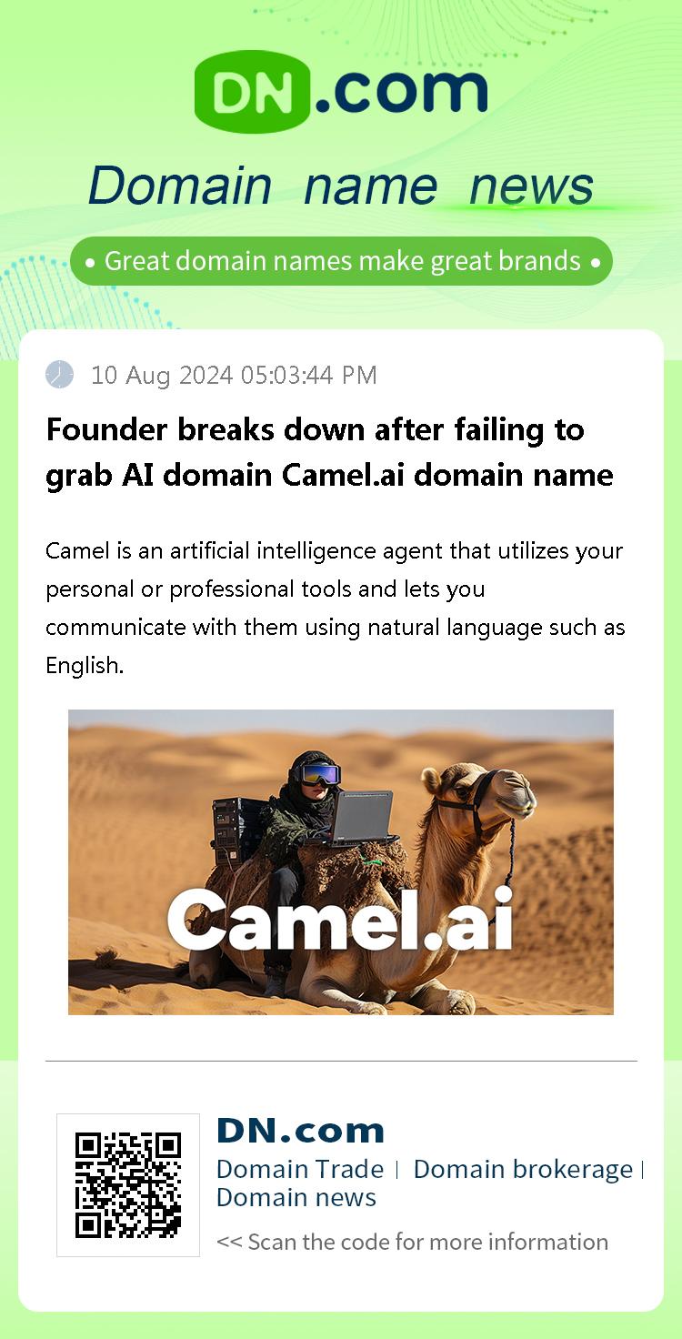 Founder breaks down after failing to grab AI domain Camel.ai domain name