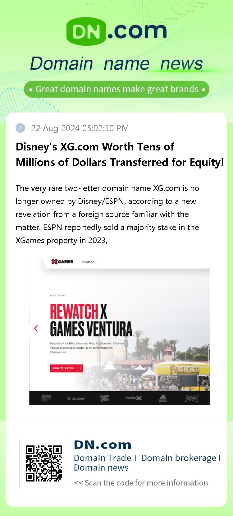 Disney's XG.com Worth Tens of Millions of Dollars Transferred for Equity!