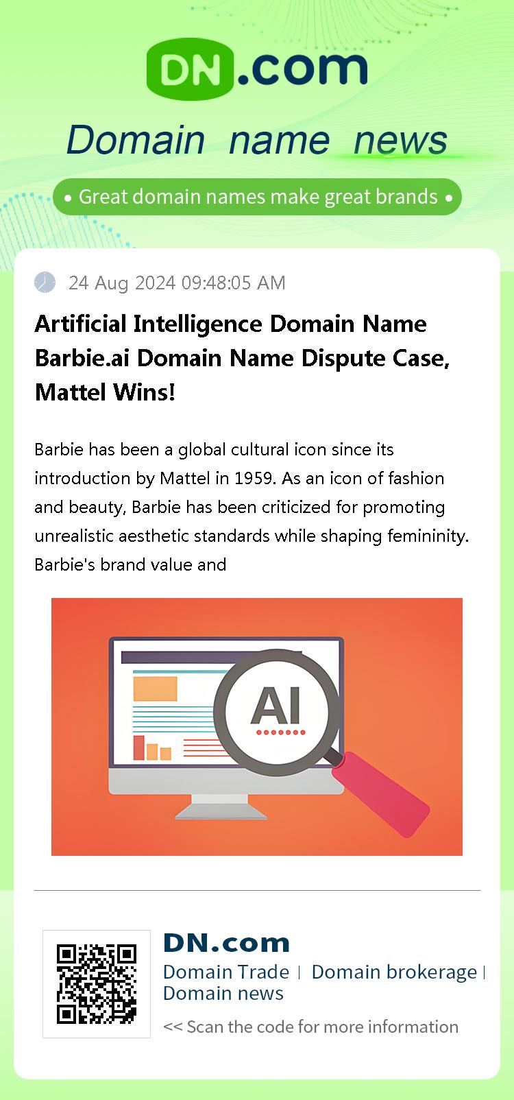 Artificial Intelligence Domain Name Barbie.ai Domain Name Dispute Case, Mattel Wins!