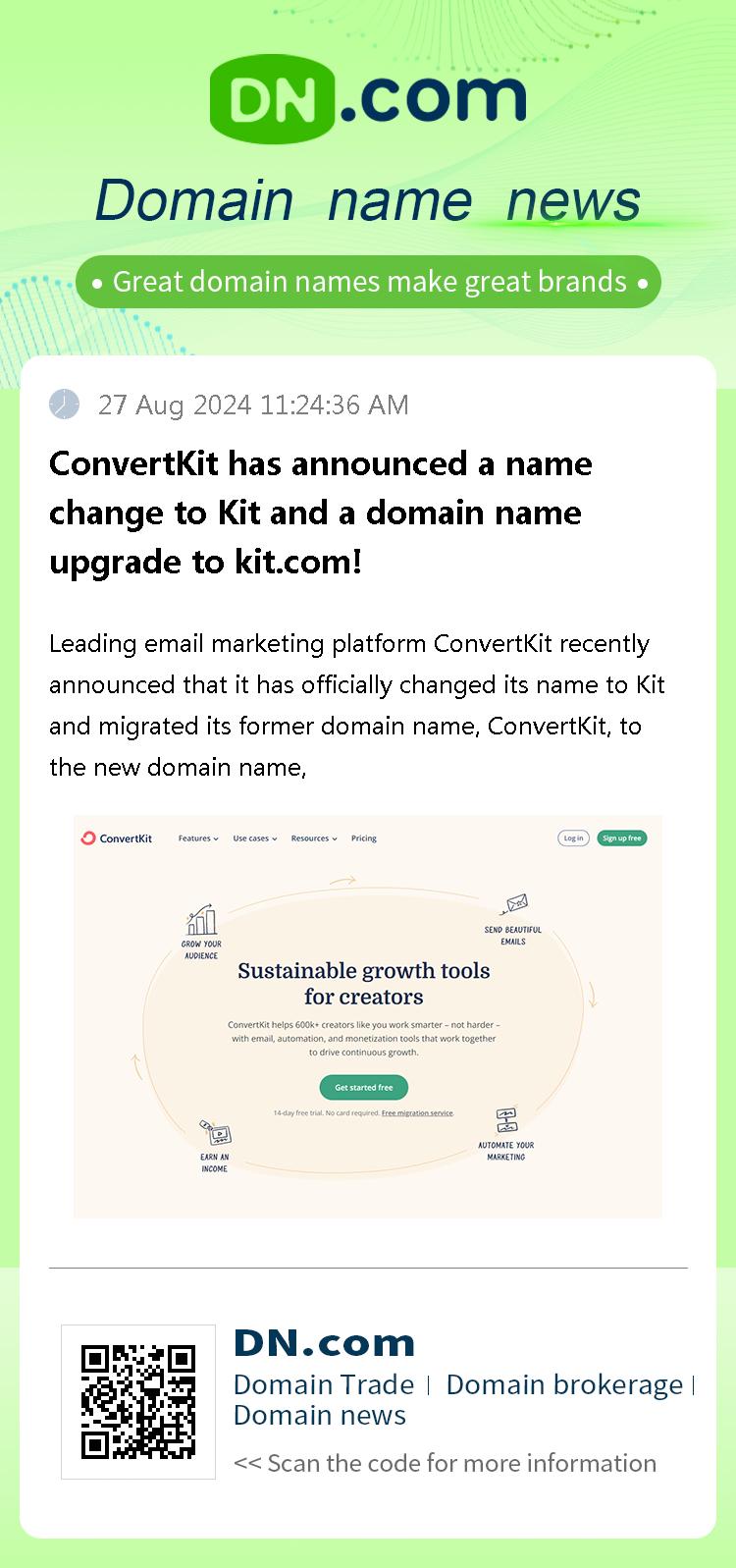 ConvertKit has announced a name change to Kit and a domain name upgrade to kit.com!