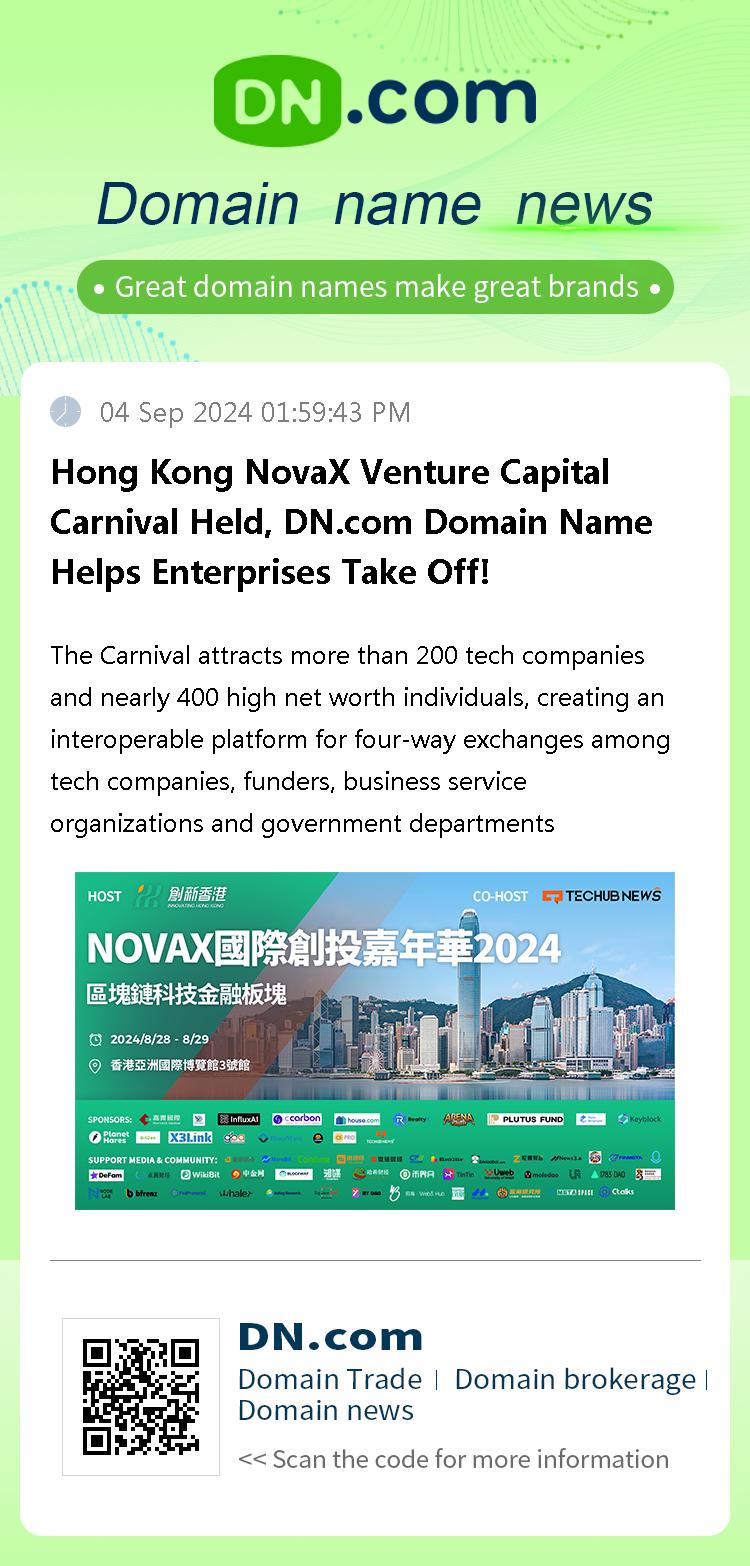 Hong Kong NovaX Venture Capital Carnival Held, DN.com Domain Name Helps Enterprises Take Off!