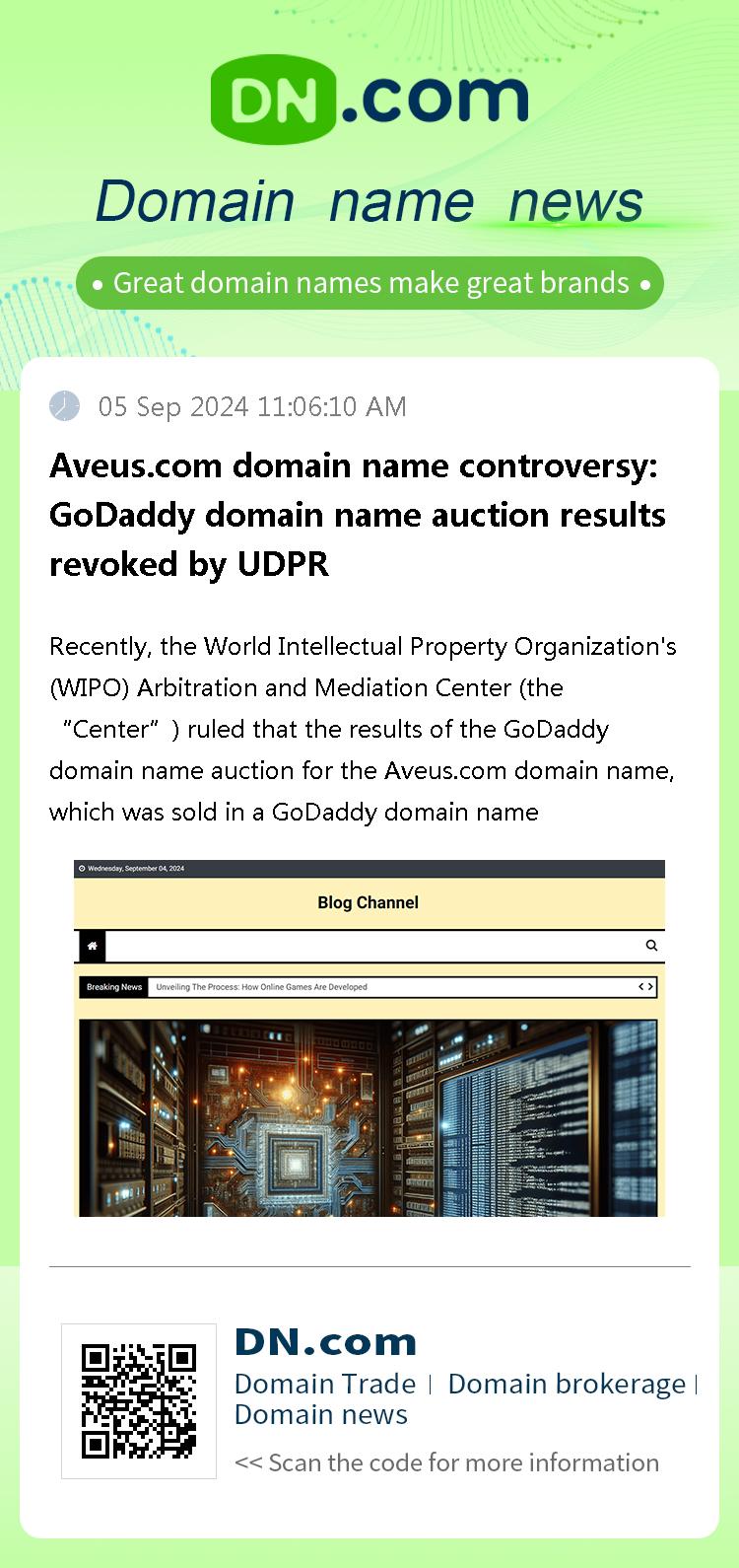 Aveus.com domain name controversy: GoDaddy domain name auction results revoked by UDPR