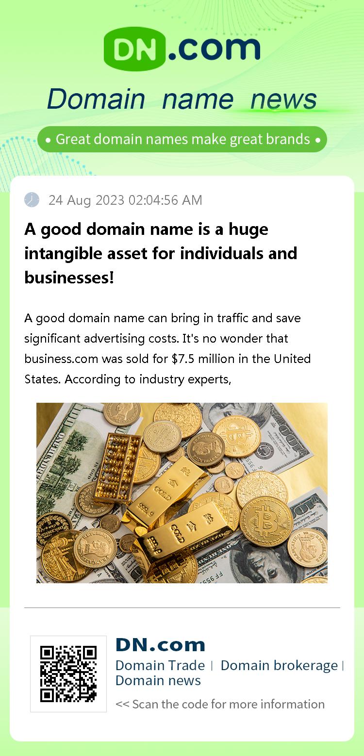 A good domain name is a huge intangible asset for individuals and businesses!
