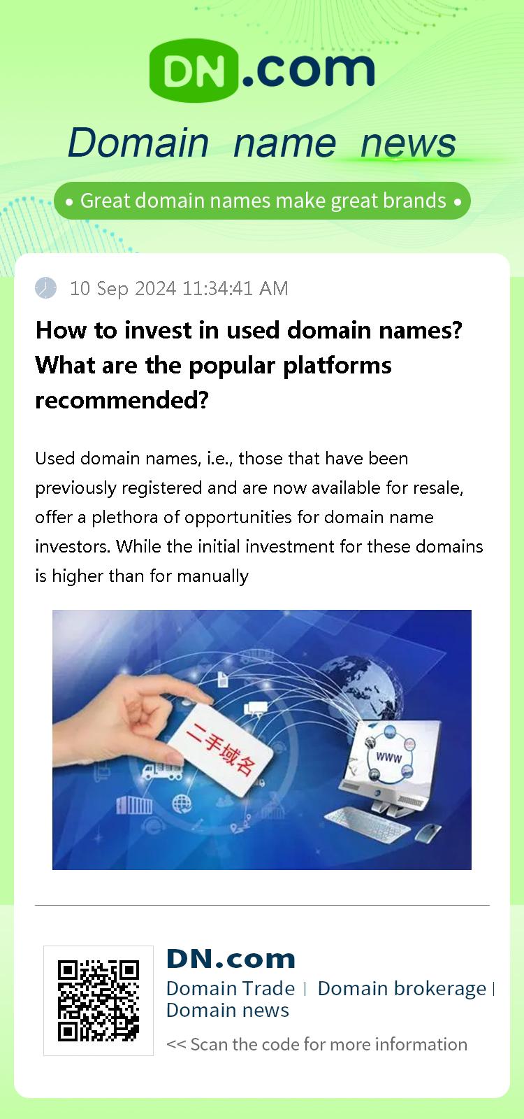 How to invest in used domain names? What are the popular platforms recommended?