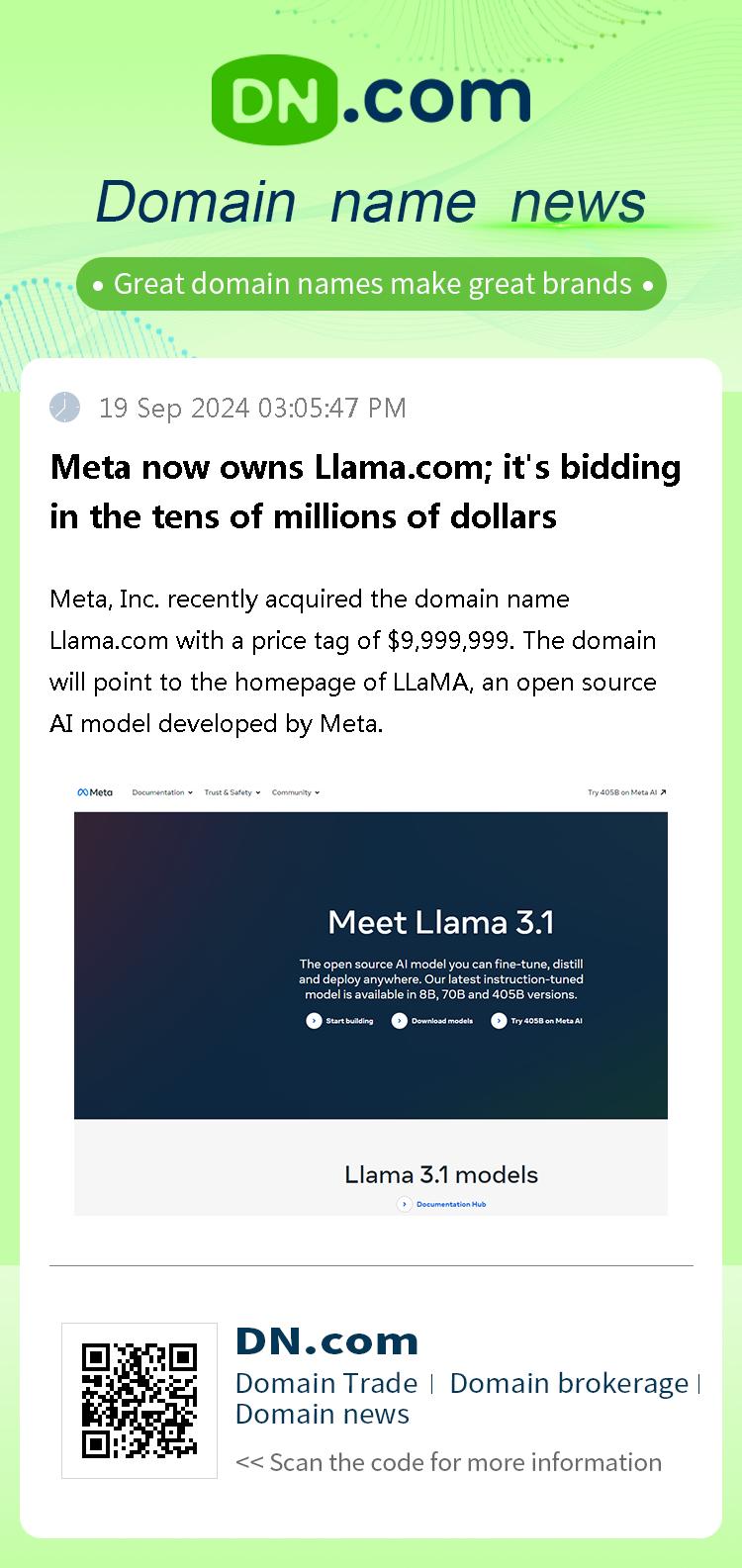 Meta now owns Llama.com; it's bidding in the tens of millions of dollars