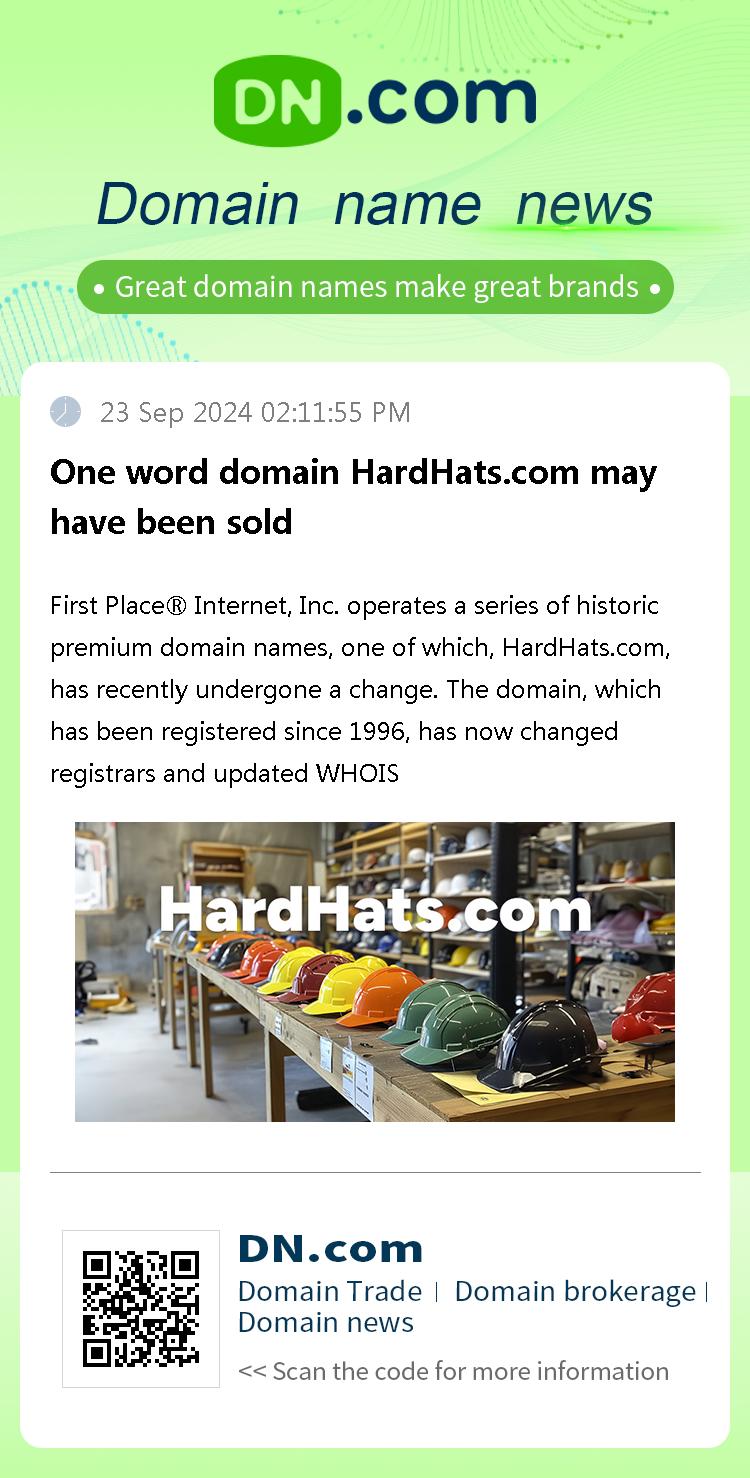 One word domain HardHats.com may have been sold