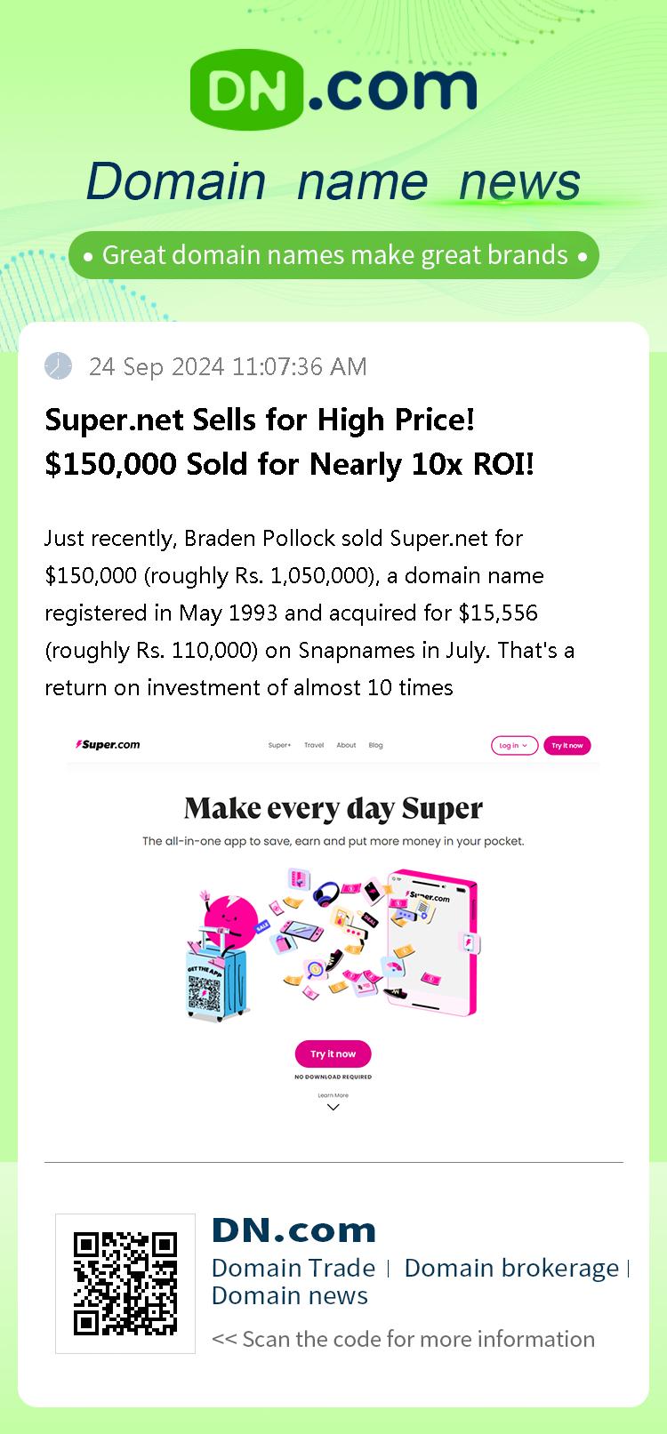 Super.net Sells for High Price! $150,000 Sold for Nearly 10x ROI!