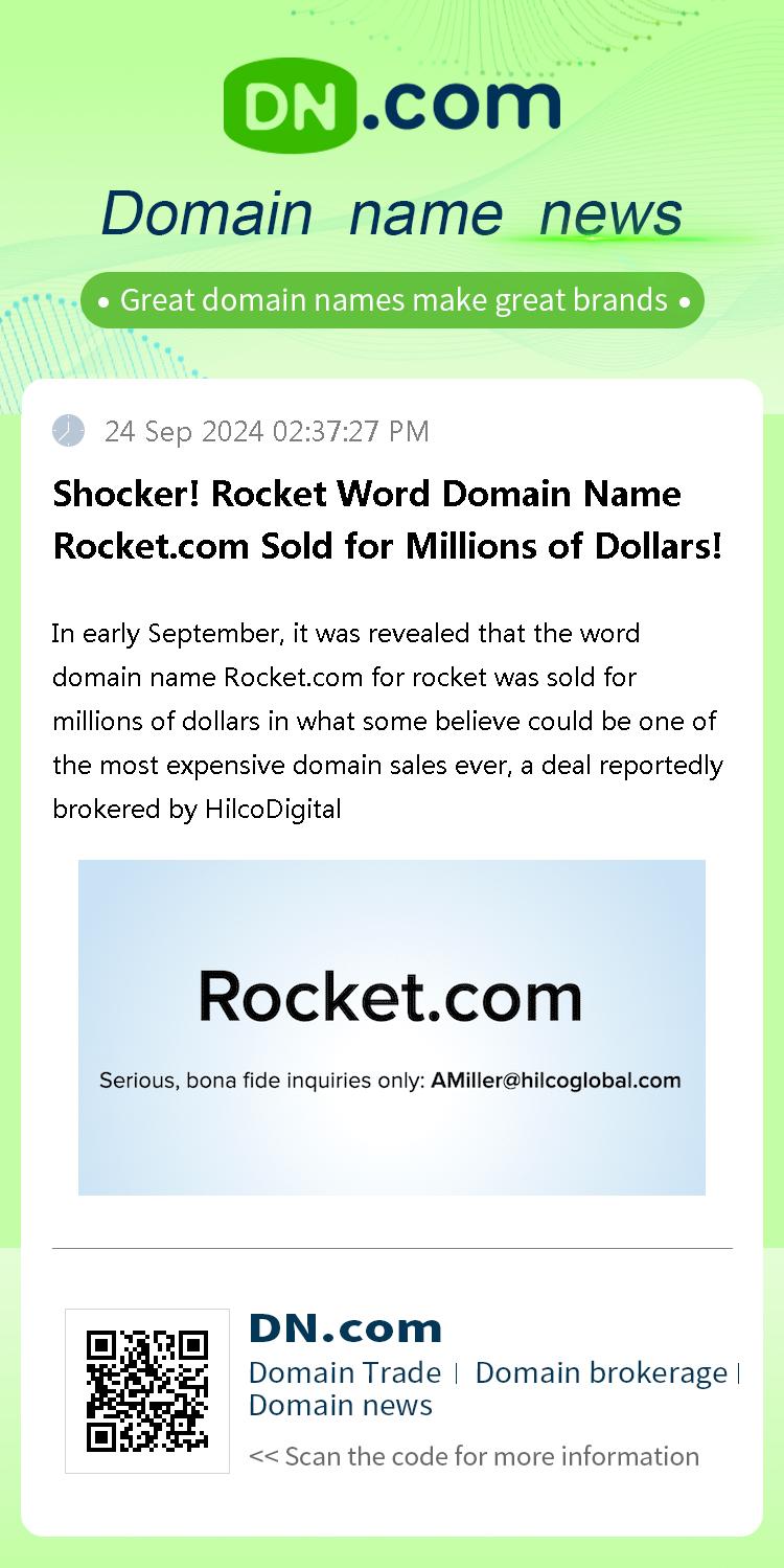 Shocker! Rocket Word Domain Name Rocket.com Sold for Millions of Dollars!