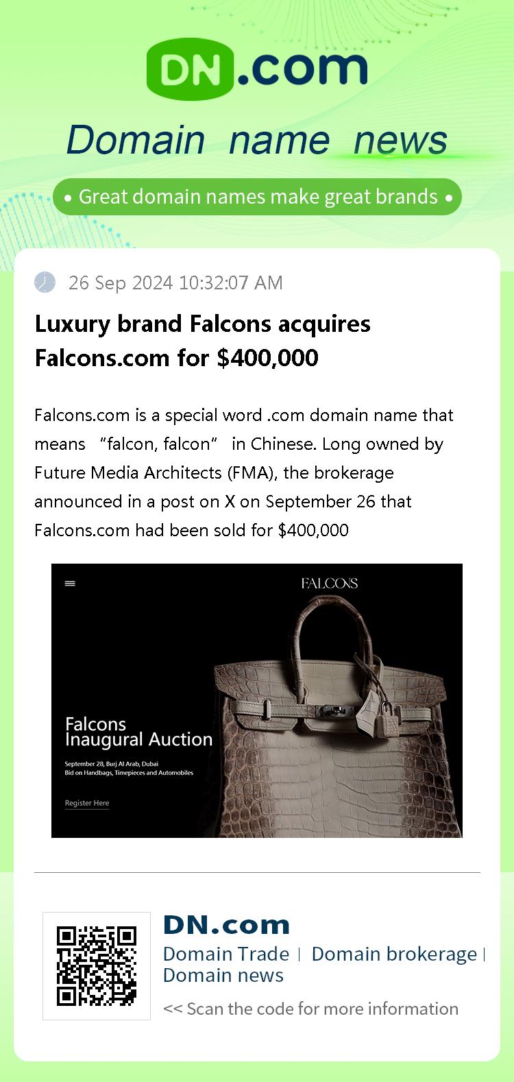 Luxury brand Falcons acquires Falcons.com for $400,000