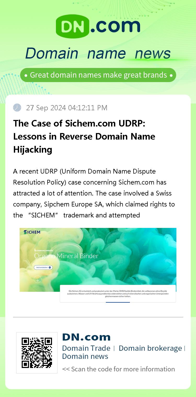 The Case of Sichem.com UDRP: Lessons in Reverse Domain Name Hijacking