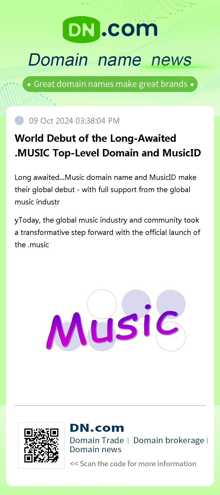 World Debut of the Long-Awaited .MUSIC Top-Level Domain and MusicID