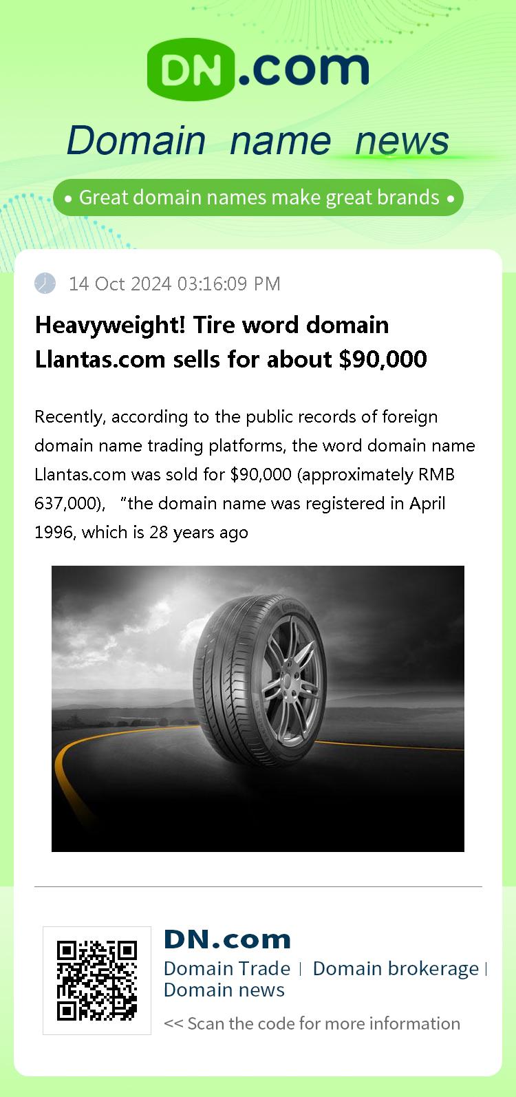 Heavyweight! Tire word domain Llantas.com sells for about $90,000