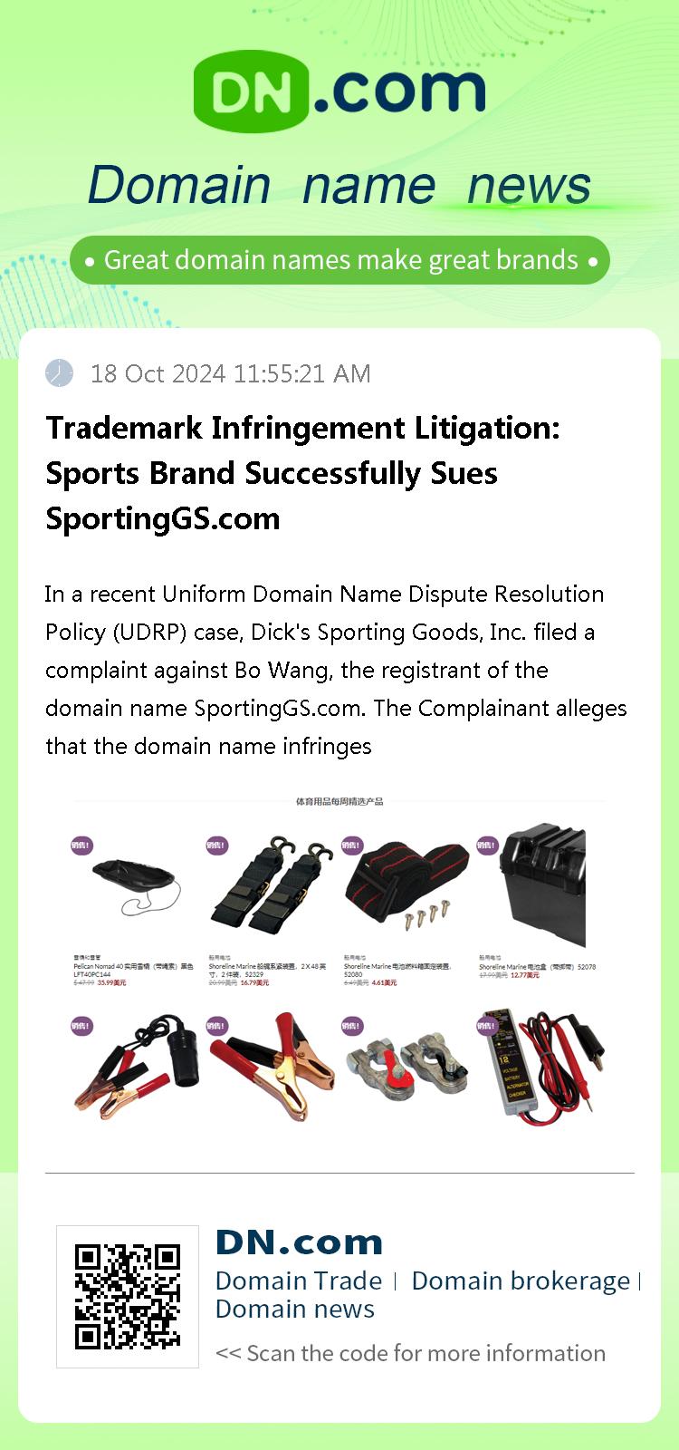 Trademark Infringement Litigation: Sports Brand Successfully Sues SportingGS.com