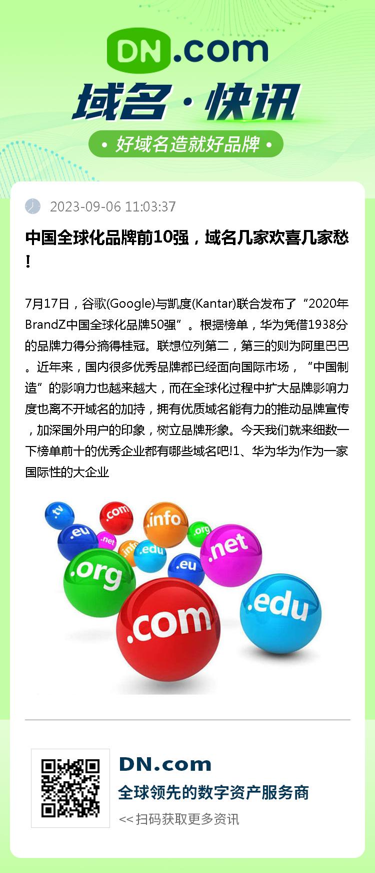 中国全球化品牌前10强，域名几家欢喜几家愁!