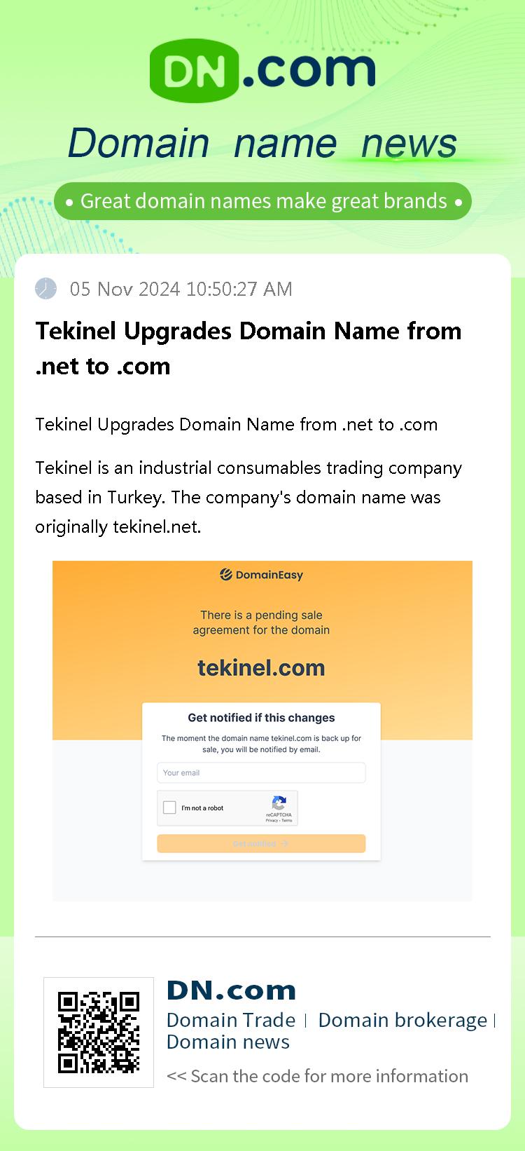 Tekinel Upgrades Domain Name from .net to .com