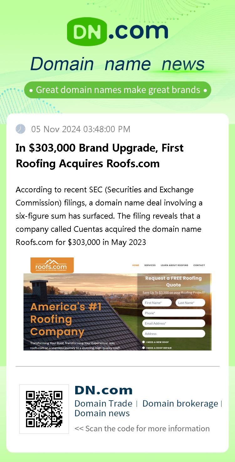 In $303,000 Brand Upgrade, First Roofing Acquires Roofs.com