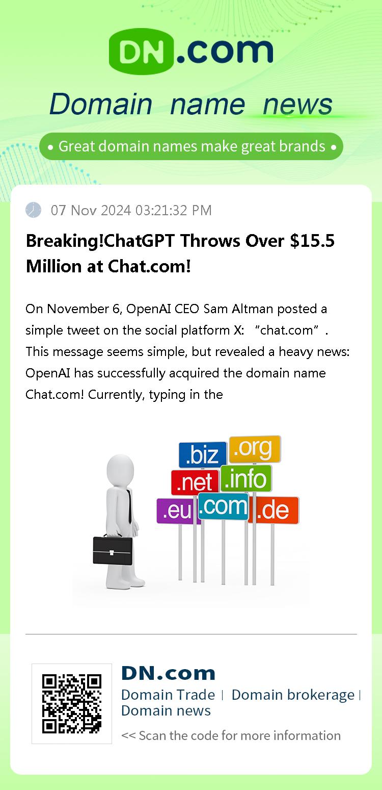 Breaking!ChatGPT Throws Over $15.5 Million at Chat.com!