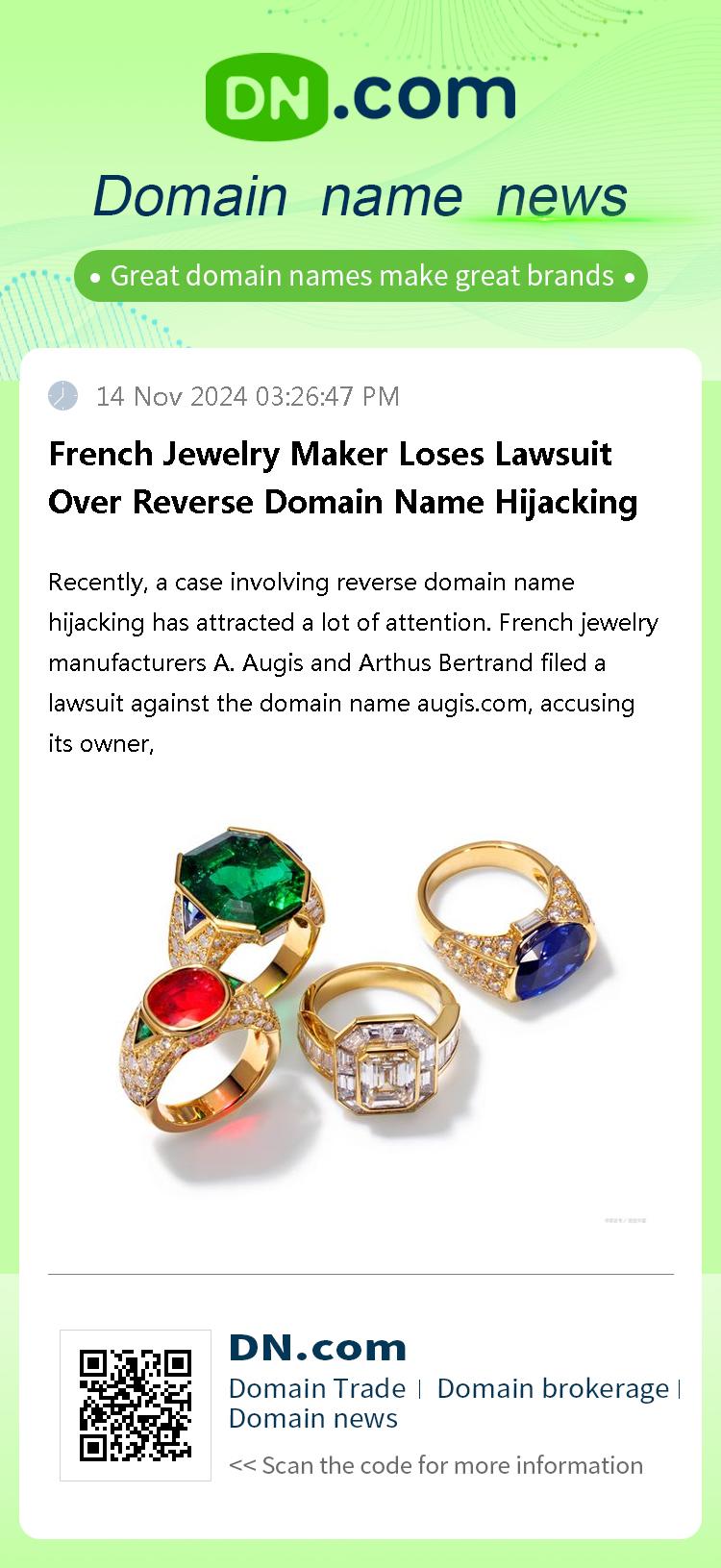 French Jewelry Maker Loses Lawsuit Over Reverse Domain Name Hijacking