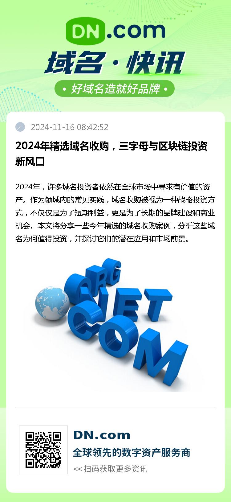 2024年精选域名收购，三字母与区块链投资新风口