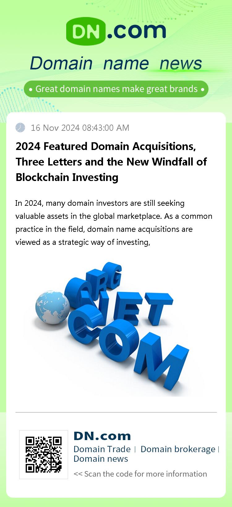 2024 Featured Domain Acquisitions, Three Letters and the New Windfall of Blockchain Investing