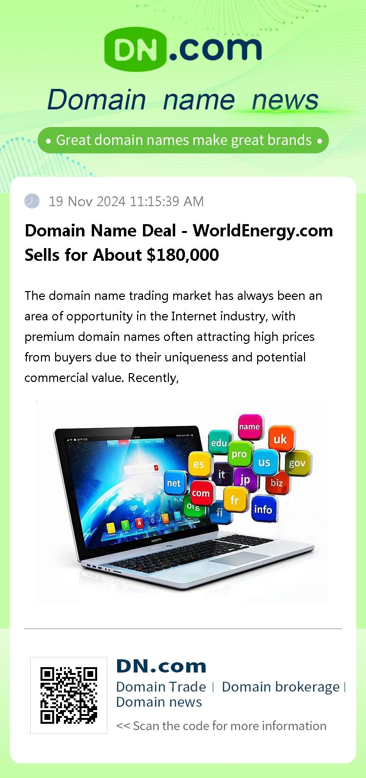 Domain Name Deal - WorldEnergy.com Sells for About $180,000