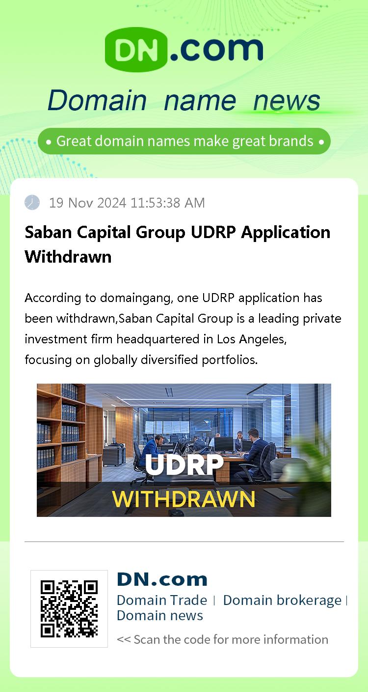 Saban Capital Group UDRP Application Withdrawn