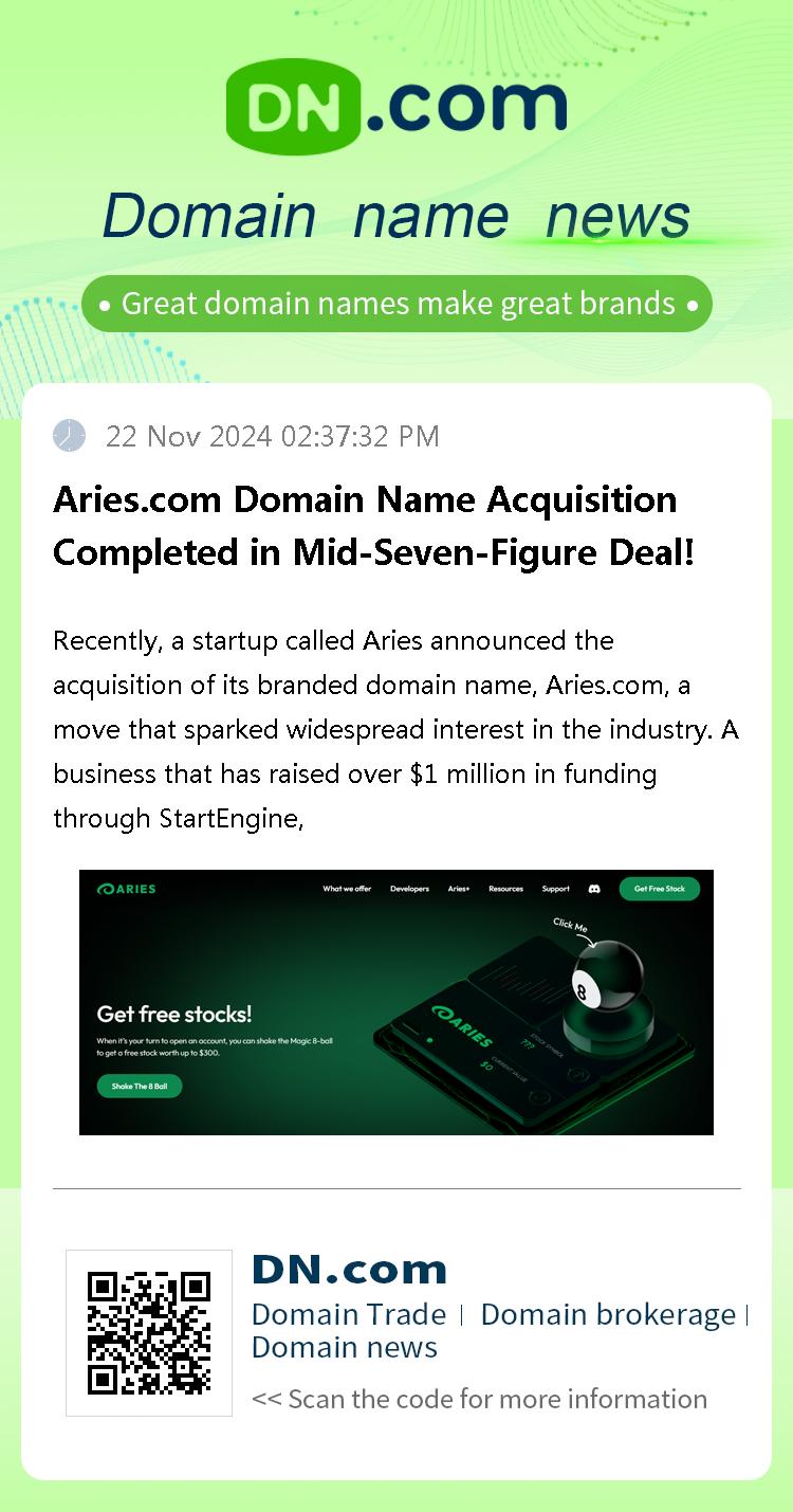 Aries.com Domain Name Acquisition Completed in Mid-Seven-Figure Deal!