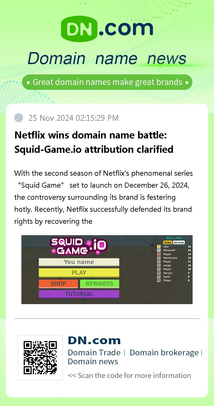 Netflix wins domain name battle: Squid-Game.io attribution clarified