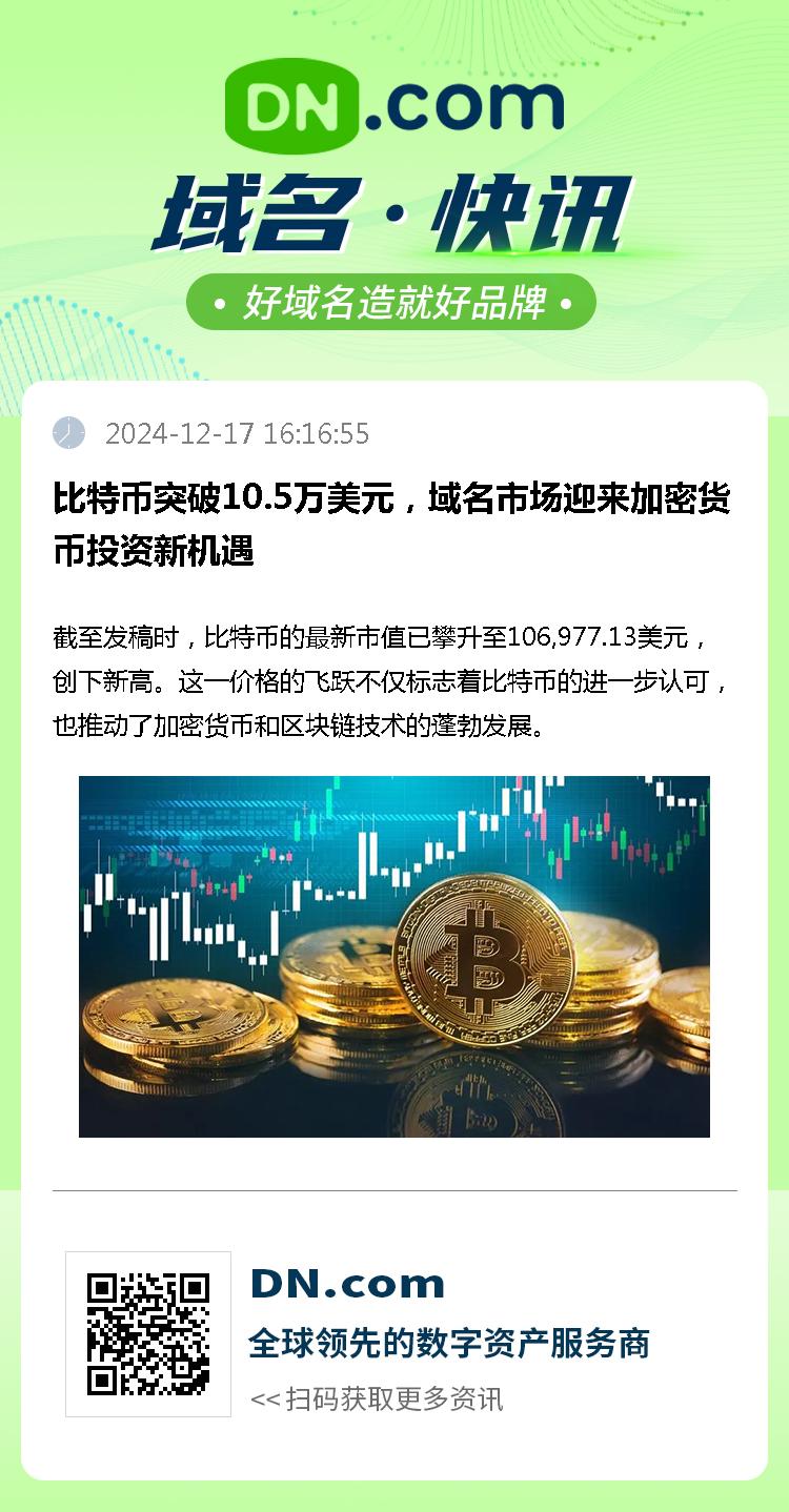 比特币突破10.5万美元，域名市场迎来加密货币投资新机遇