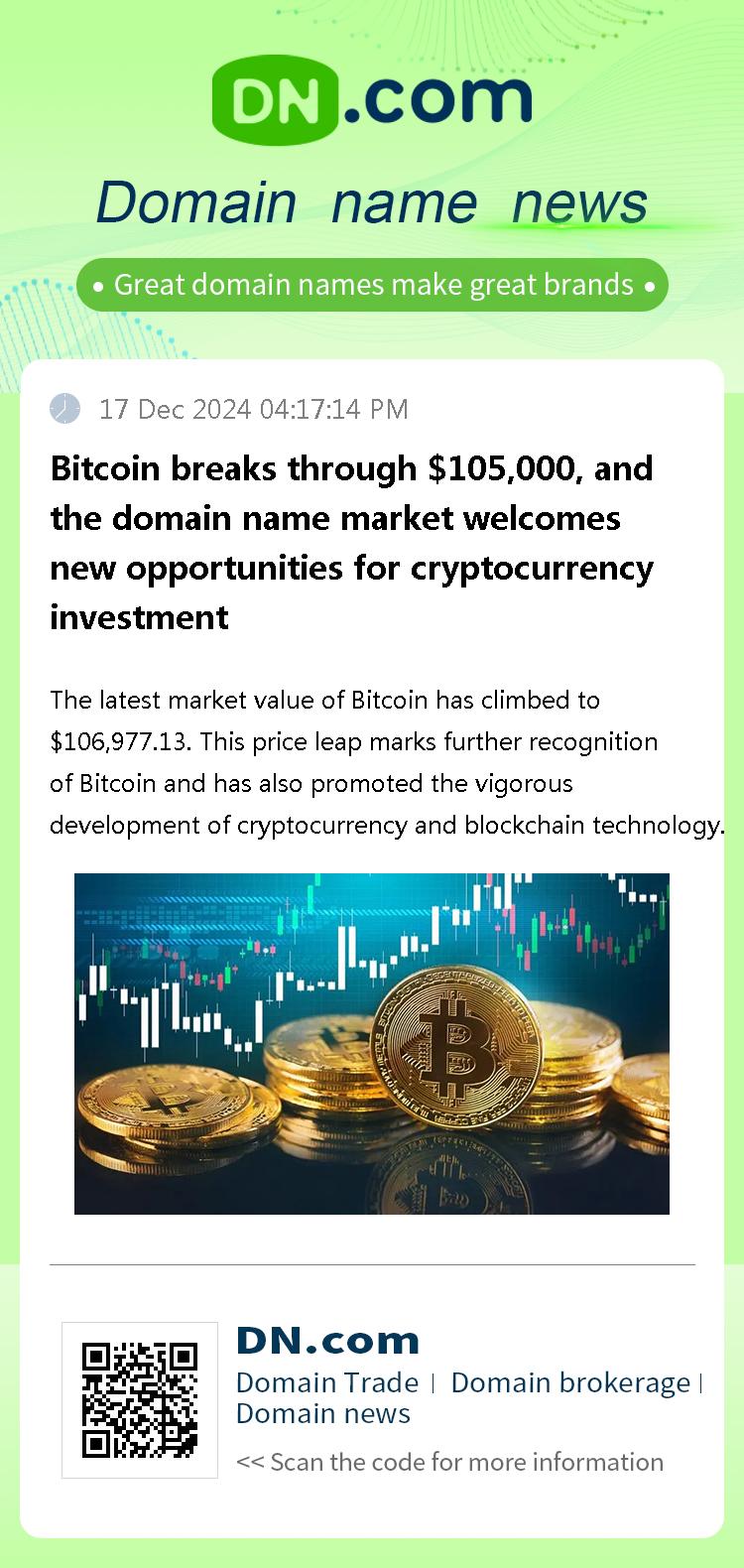 Bitcoin breaks through $105,000, and the domain name market welcomes new opportunities for cryptocurrency investment