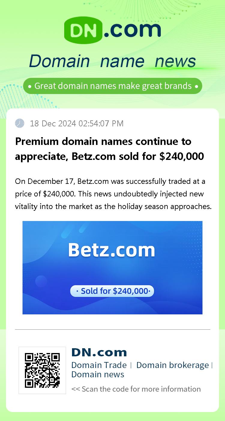 Premium domain names continue to appreciate, Betz.com sold for $240,000