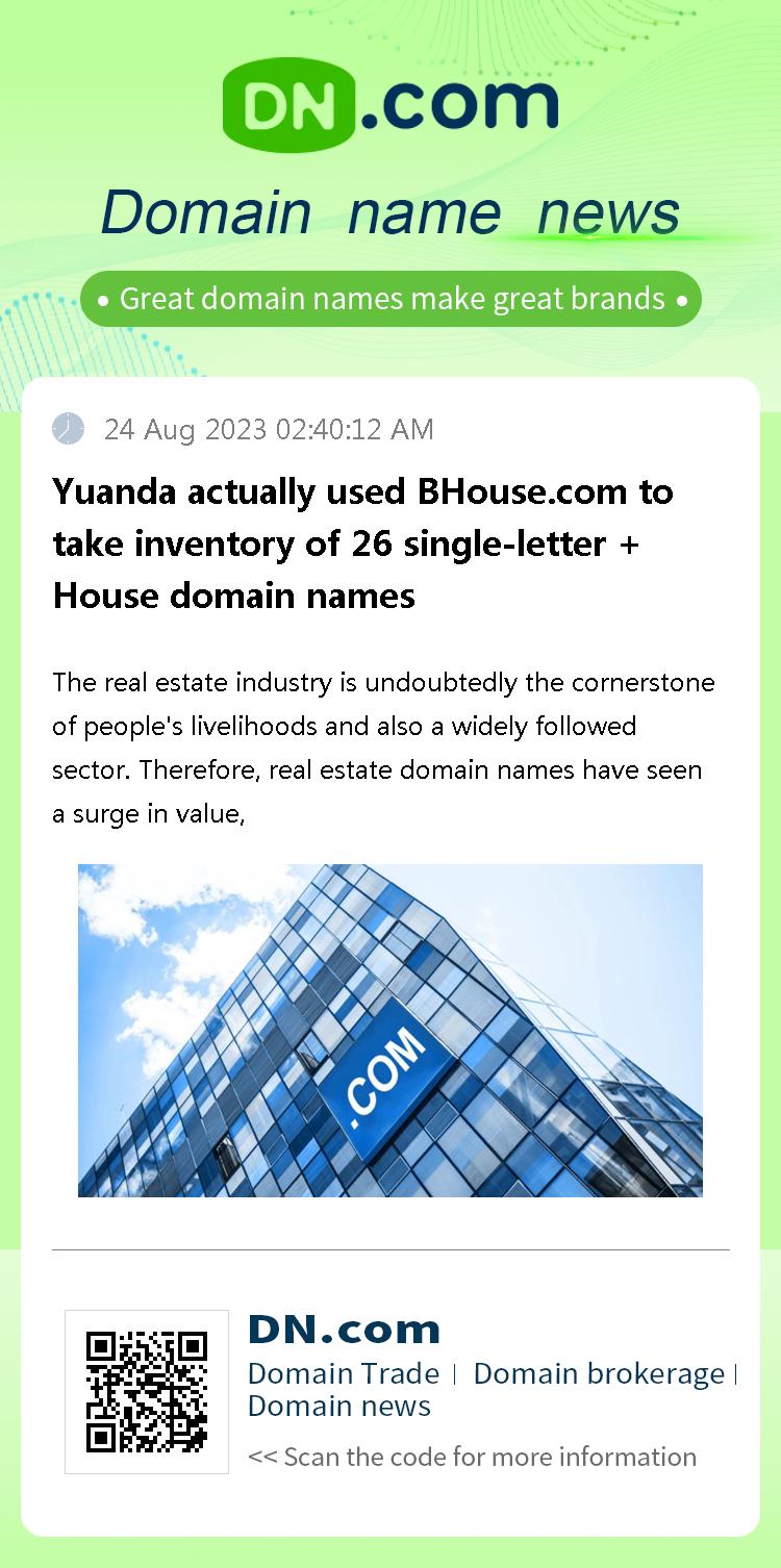 Yuanda actually used BHouse.com to take inventory of 26 single-letter + House domain names