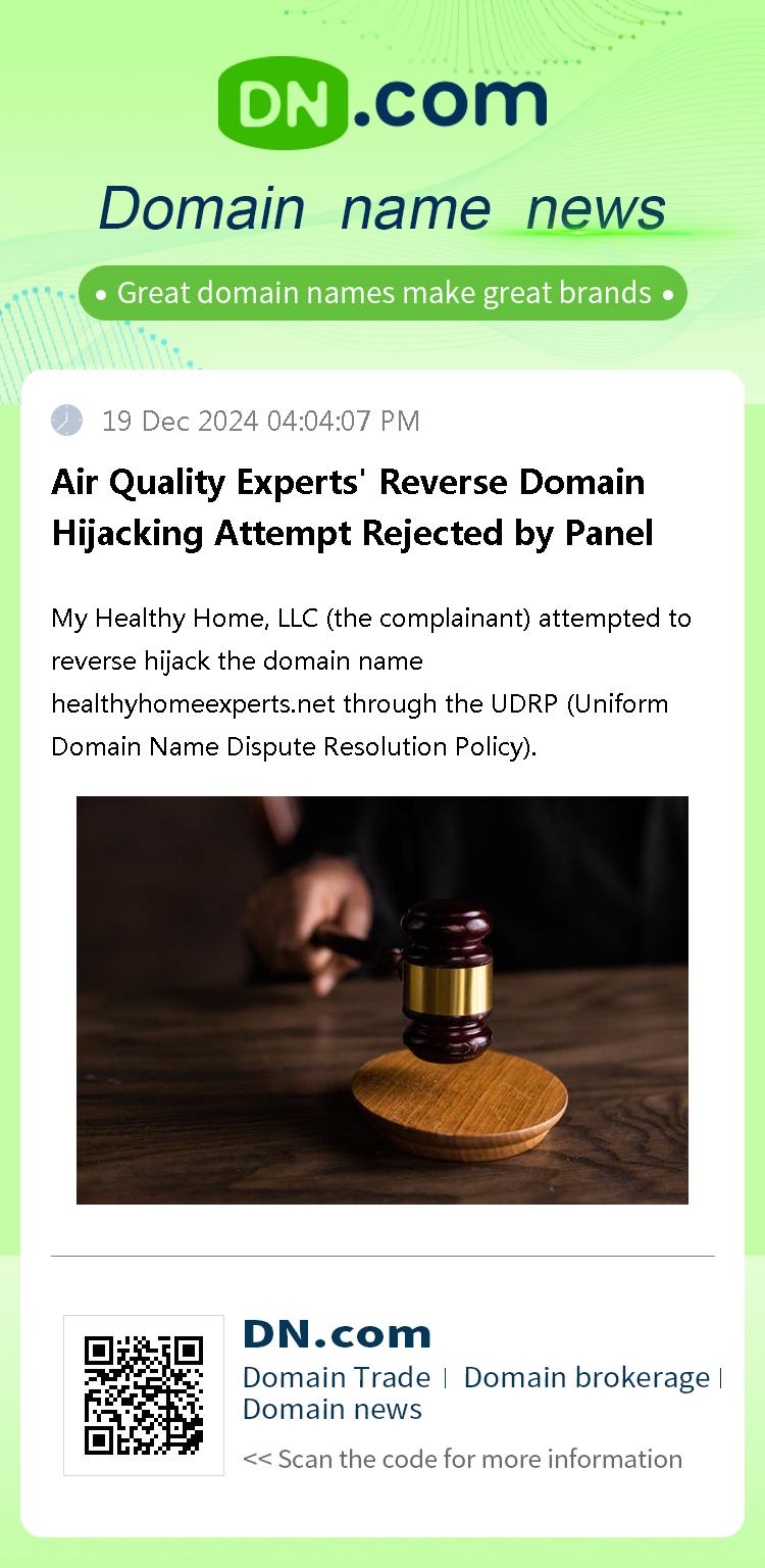 Air Quality Experts' Reverse Domain Hijacking Attempt Rejected by Panel