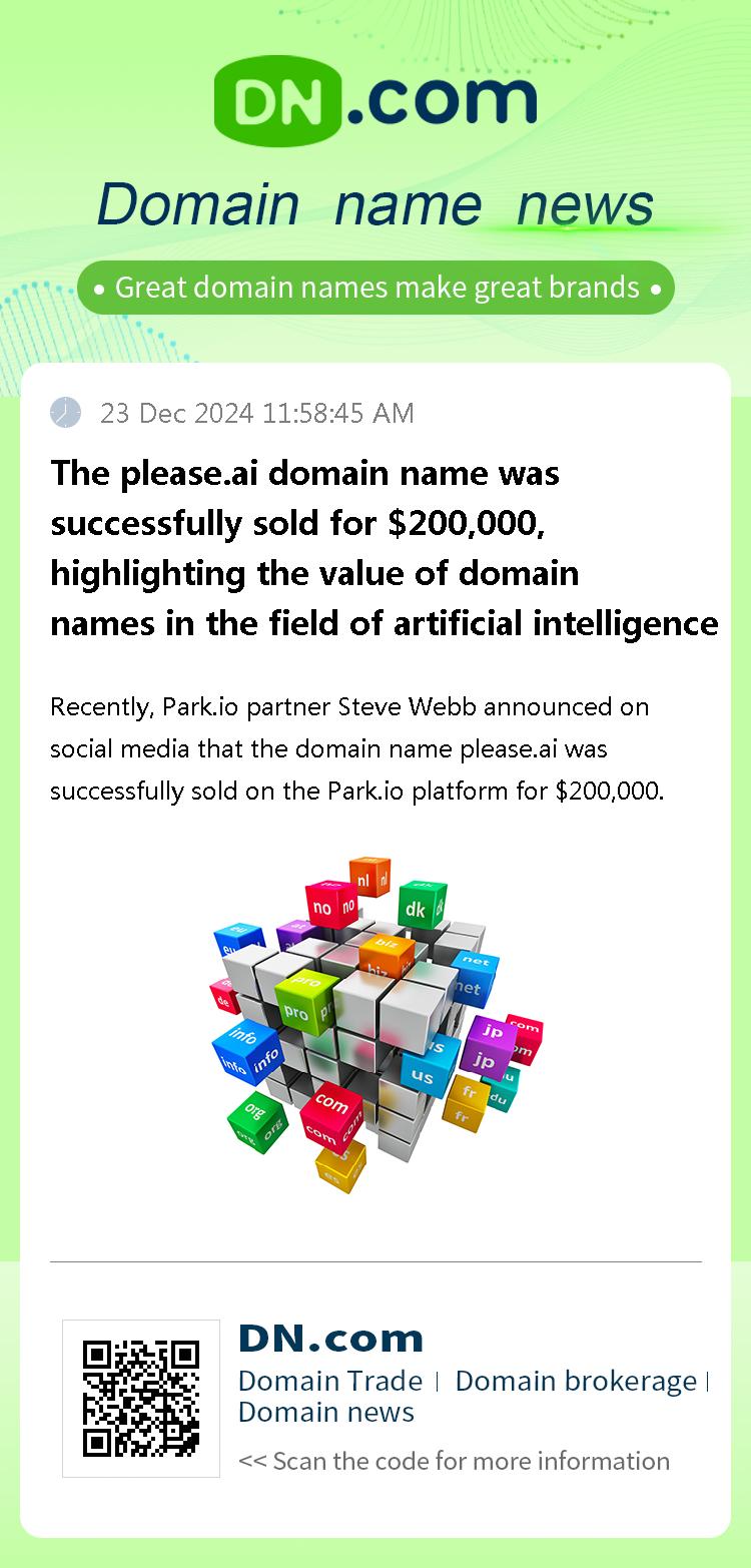 The please.ai domain name was successfully sold for $200,000, highlighting the value of domain names in the field of artificial intelligence