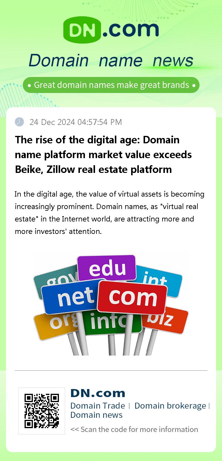 The rise of the digital age: Domain name platform market value exceeds Beike, Zillow real estate platform