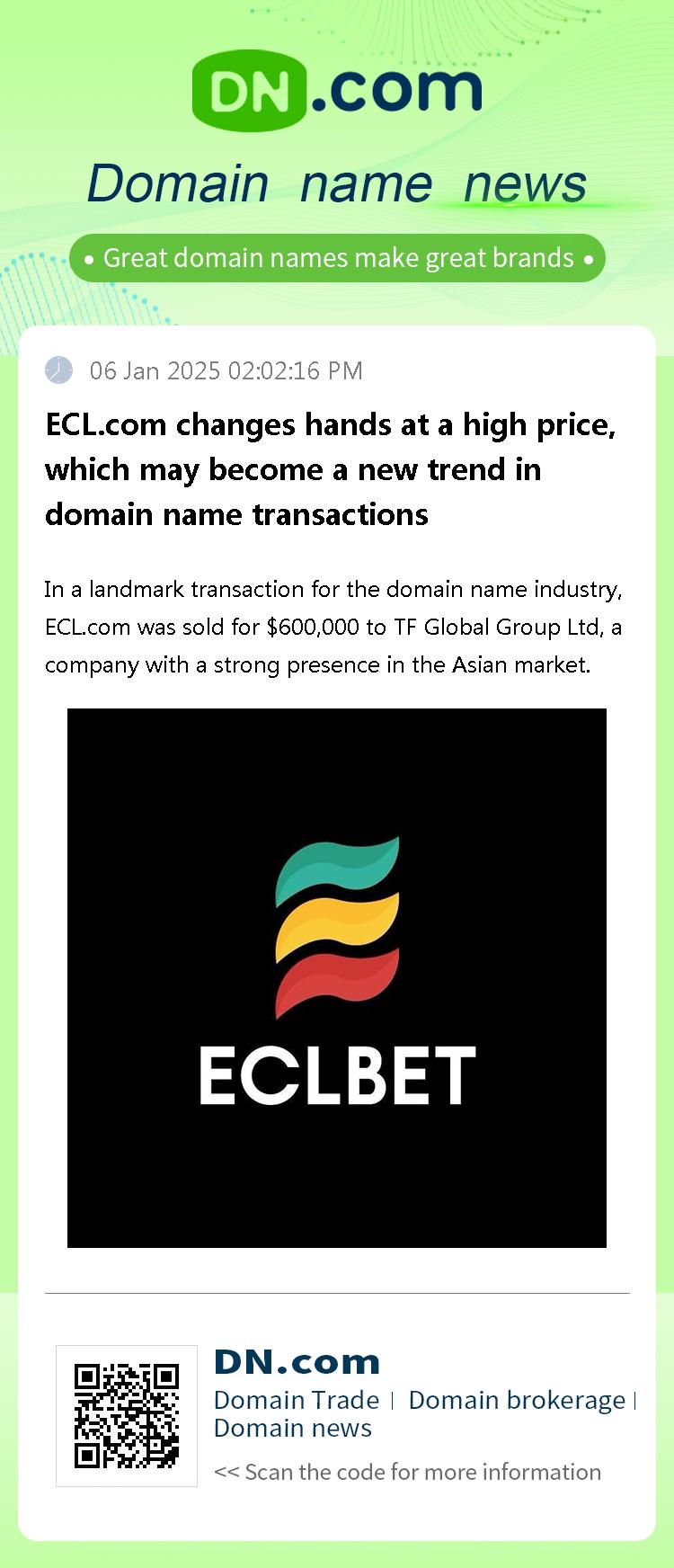 ECL.com changes hands at a high price, which may become a new trend in domain name transactions