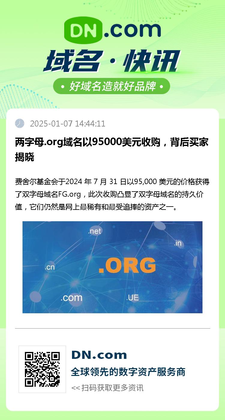 两字母.org域名以95000美元收购，背后买家揭晓