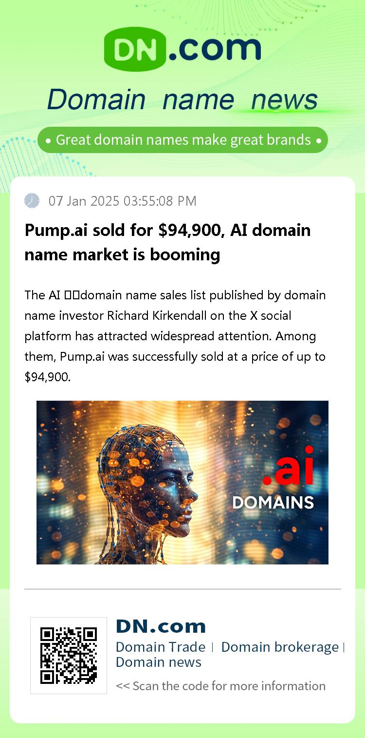 Pump.ai sold for $94,900, AI domain name market is booming